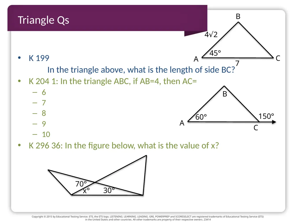 GRE TEST prep Geometry Beth Bowman, Ph.D. VSSA GRE - slide 6 of 15