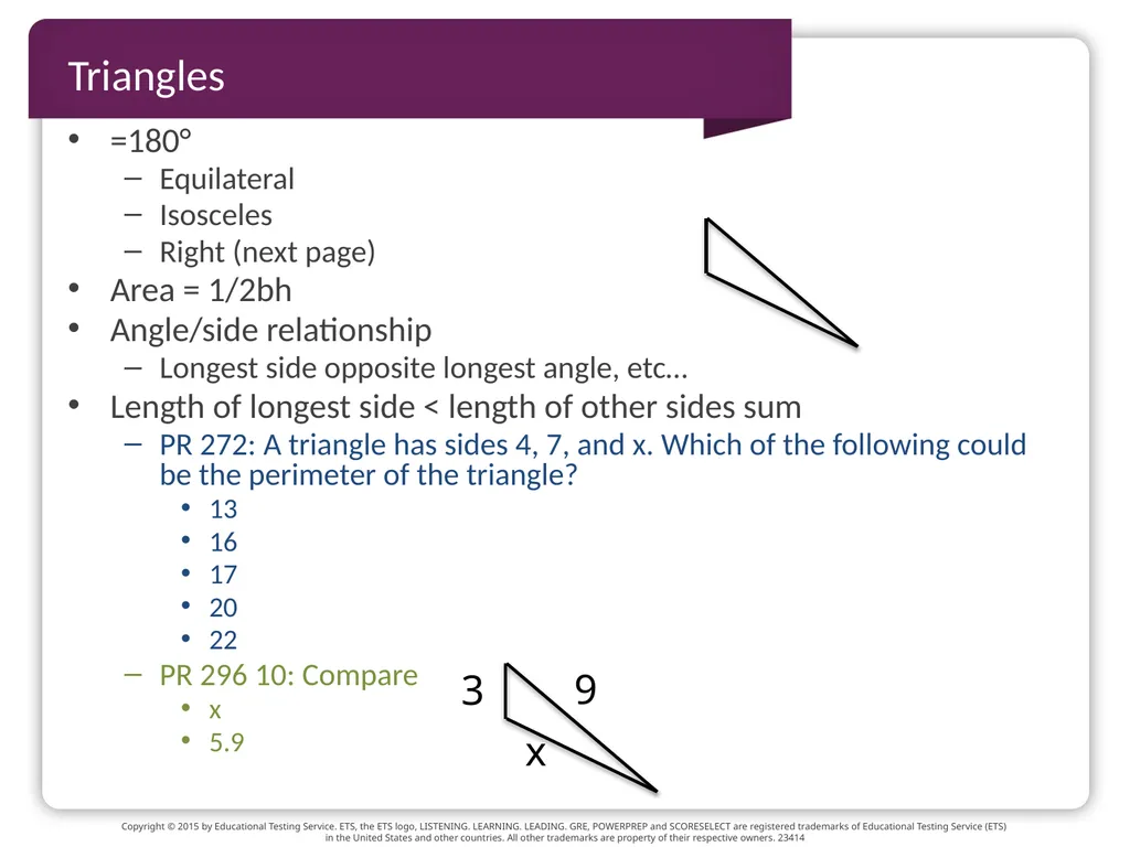 GRE TEST prep Geometry Beth Bowman, Ph.D. VSSA GRE - slide 4 of 15