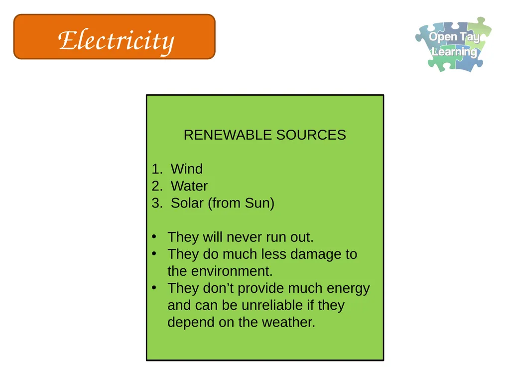 Electricity Renewable energy sources Learning - slide 11 of 18