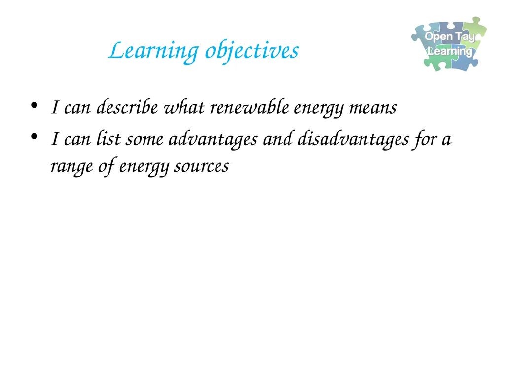 Electricity Renewable energy sources Learning - slide 2 of 18