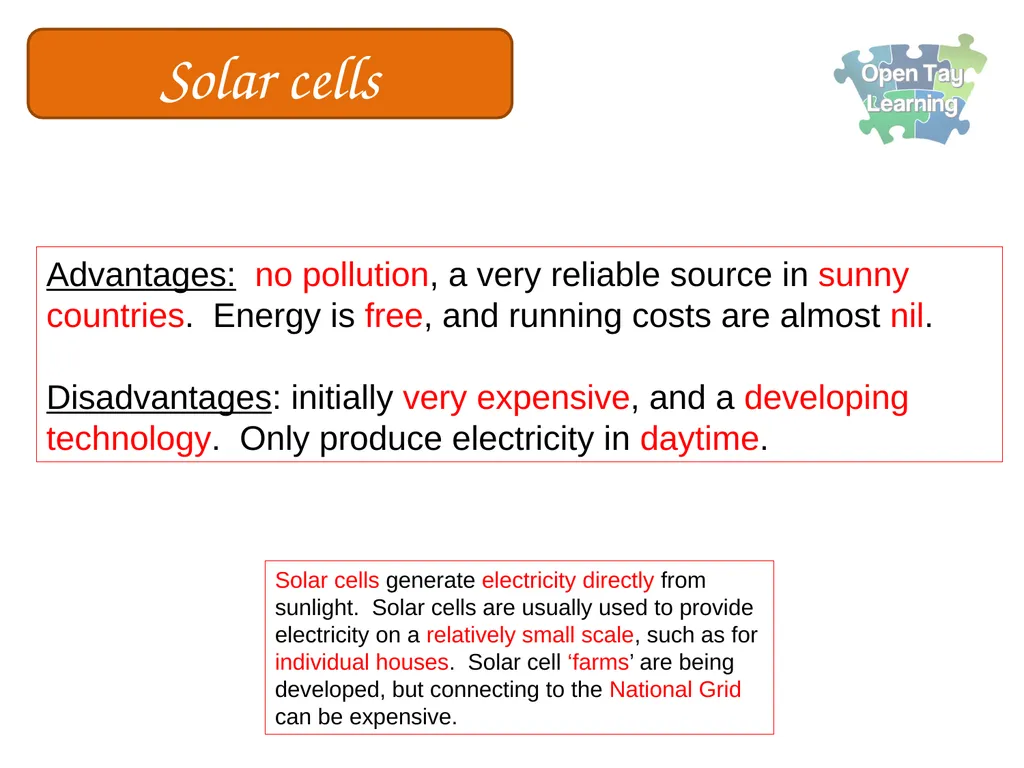 Electricity Renewable energy sources Learning - slide 16 of 18