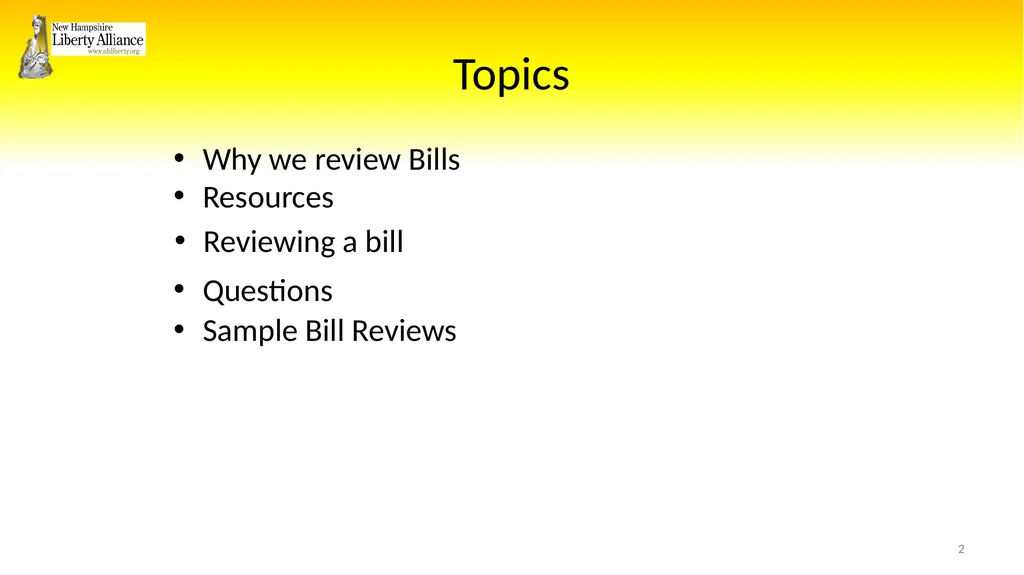 New Hampshire Liberty Alliance Bill Review - slide 2 of 51