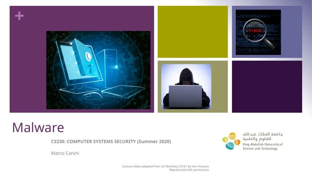 Malware CS230: COMPUTER SYSTEMS SECURITY (Summer - slide 1 of 54