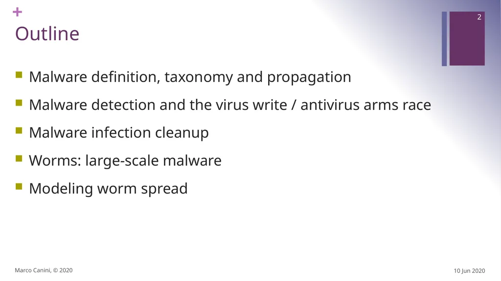 Malware CS230: COMPUTER SYSTEMS SECURITY (Summer - slide 2 of 54