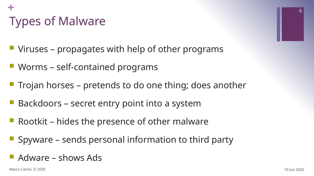Malware CS230: COMPUTER SYSTEMS SECURITY (Summer - slide 6 of 54