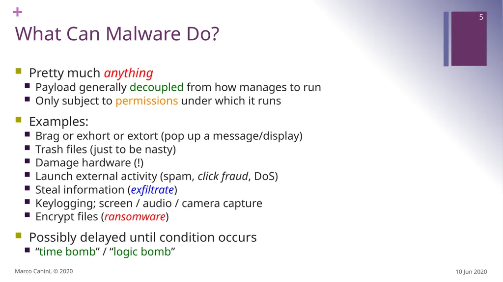 Malware CS230: COMPUTER SYSTEMS SECURITY (Summer - slide 5 of 54