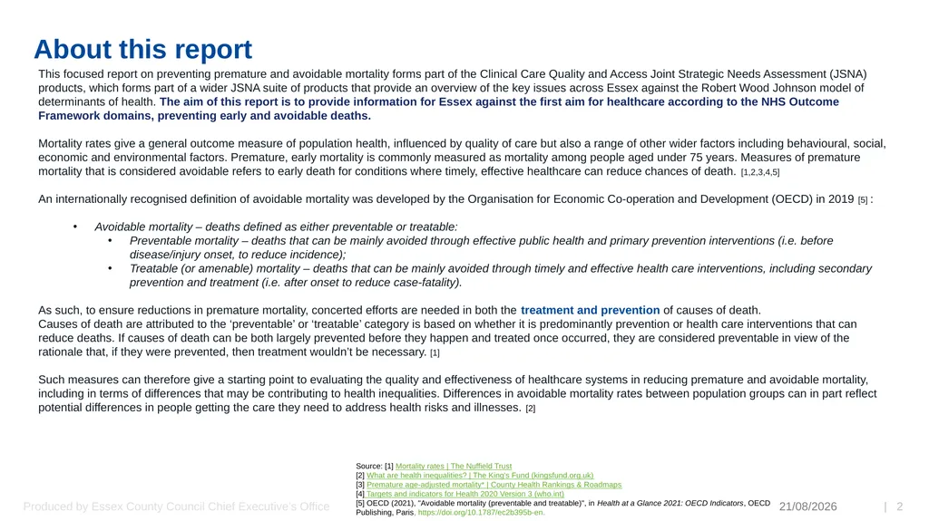 Preventing Premature and Avoidable Mortality Essex - slide 2 of 20