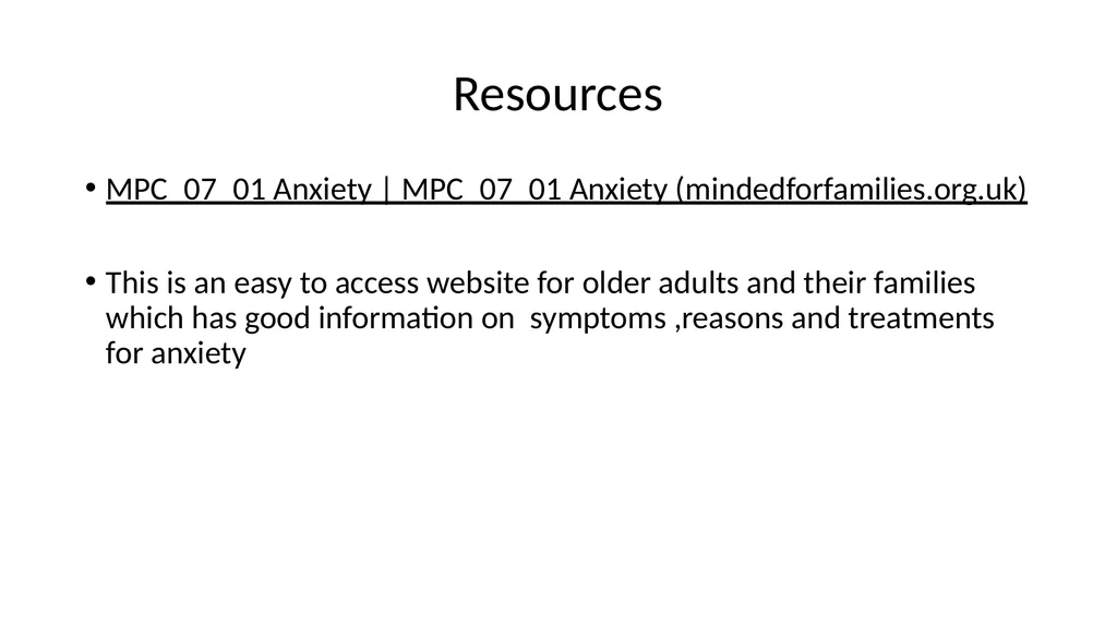 Anxiety disorder in older adults Tier 3 Anxiety - slide 17 of 17