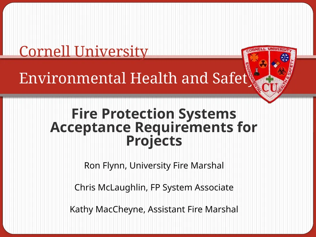Fire Protection Systems Acceptance Requirements - slide 1 of 20
