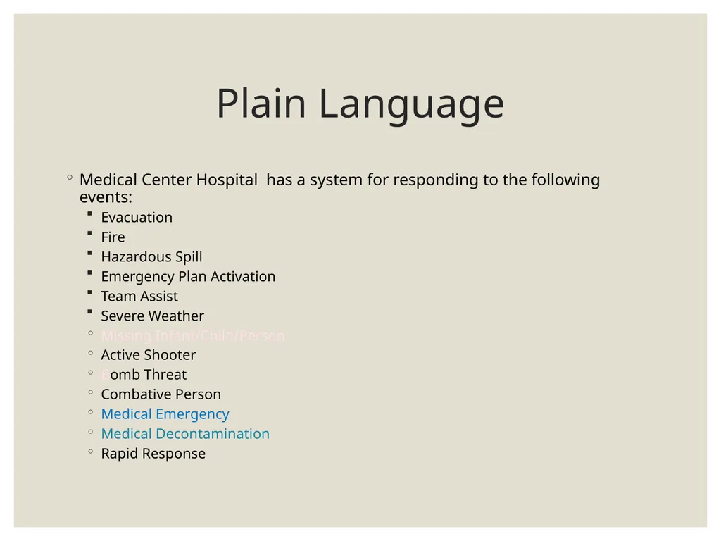 Medical Center Hospital Plain Language Plain - slide 2 of 17