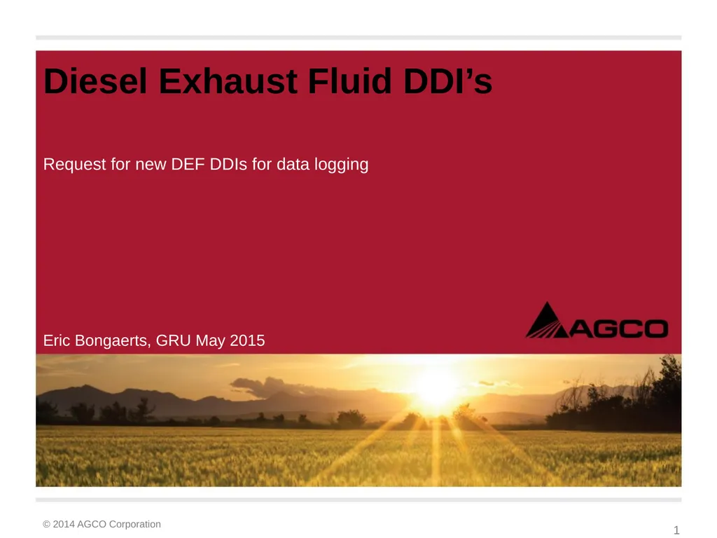 Diesel Exhaust Fluid DDI’s Request for new DEF - slide 1 of 5
