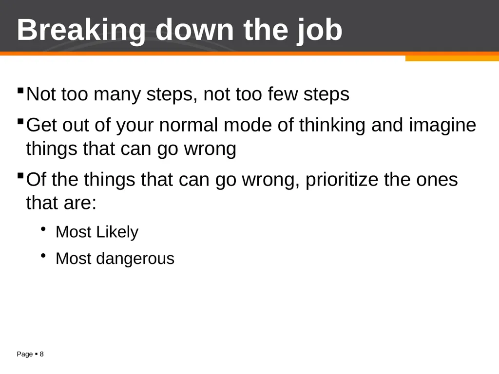 Job Hazard Analysis (JHA) Job Hazard Analysis - slide 8 of 13