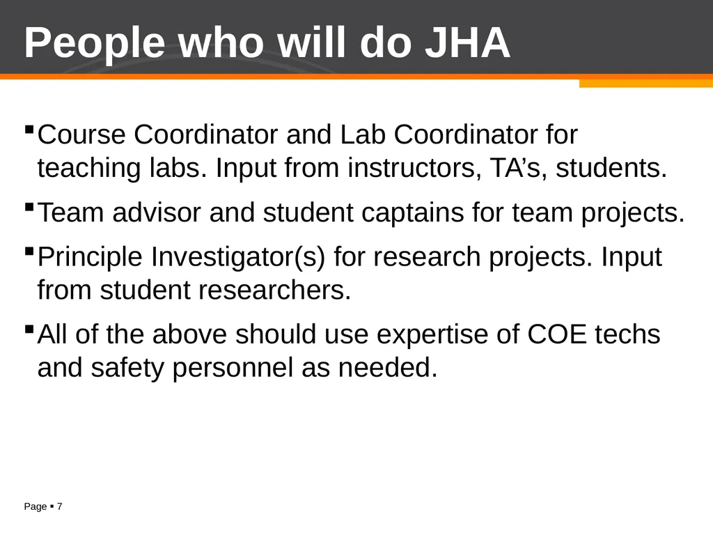 Job Hazard Analysis (JHA) Job Hazard Analysis - slide 7 of 13