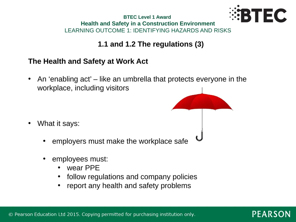 BTEC Level 1 Award Health and Safety in a - slide 10 of 22
