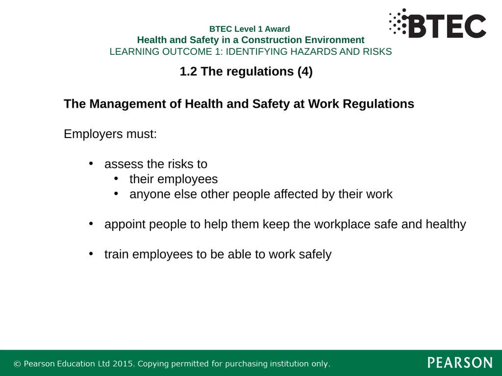 BTEC Level 1 Award Health and Safety in a - slide 11 of 22