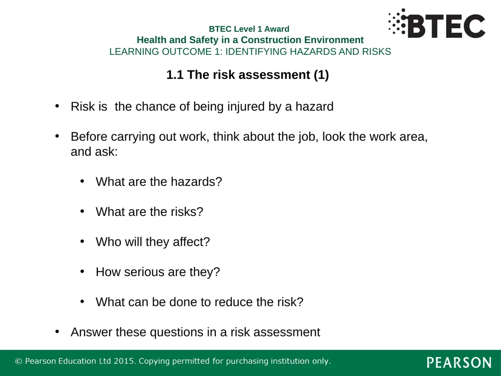BTEC Level 1 Award Health and Safety in a - slide 14 of 22