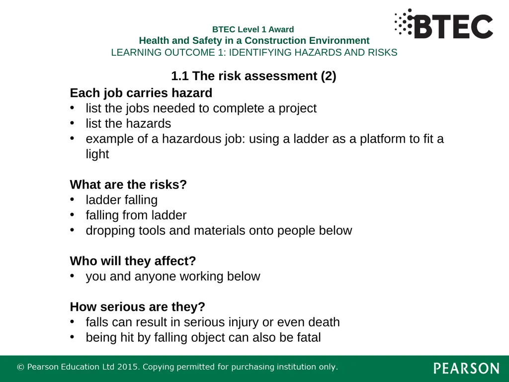 BTEC Level 1 Award Health and Safety in a - slide 15 of 22