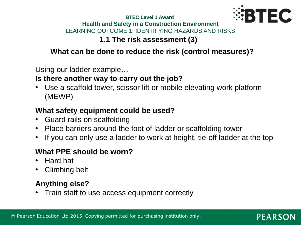 BTEC Level 1 Award Health and Safety in a - slide 16 of 22