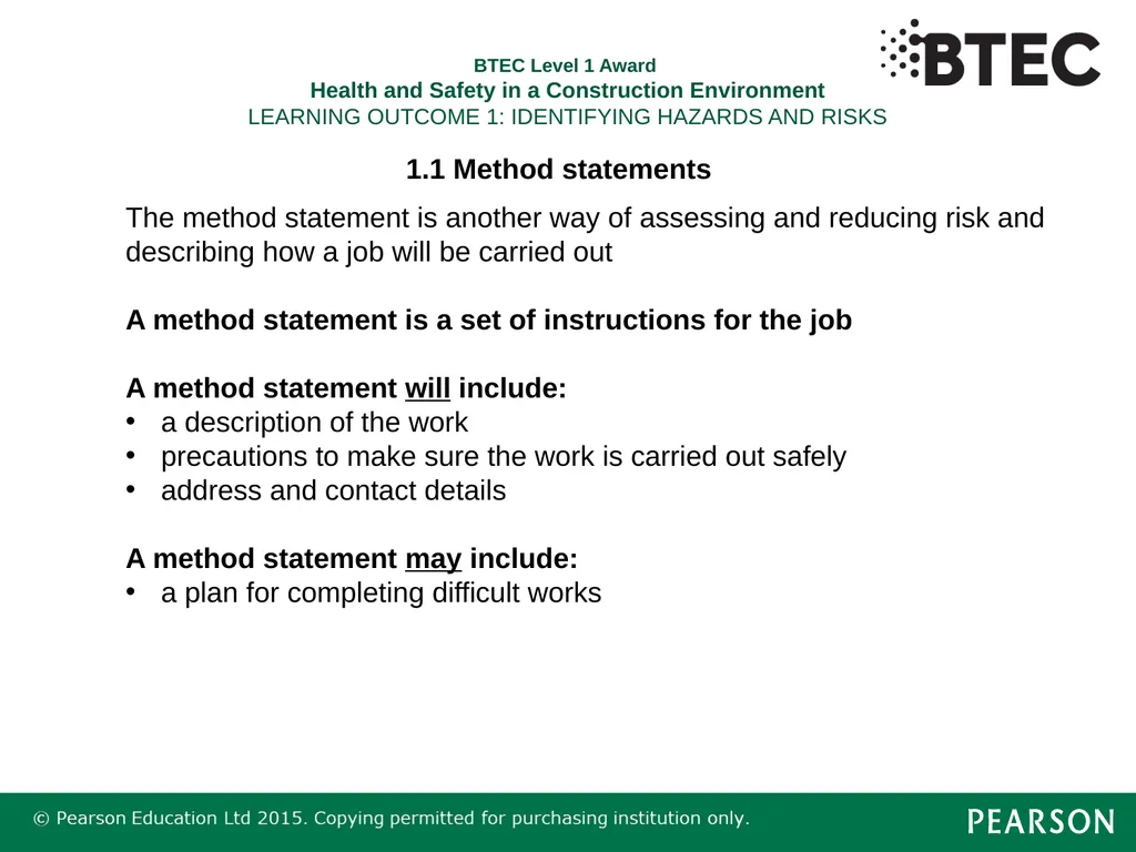 BTEC Level 1 Award Health and Safety in a - slide 17 of 22