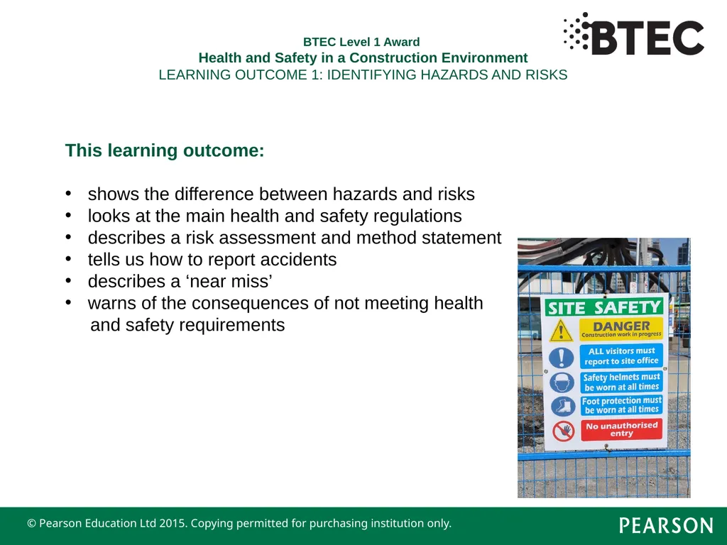 BTEC Level 1 Award Health and Safety in a - slide 2 of 22
