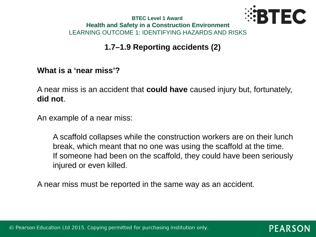 BTEC Level 1 Award Health and Safety in a - slide 20 of 22