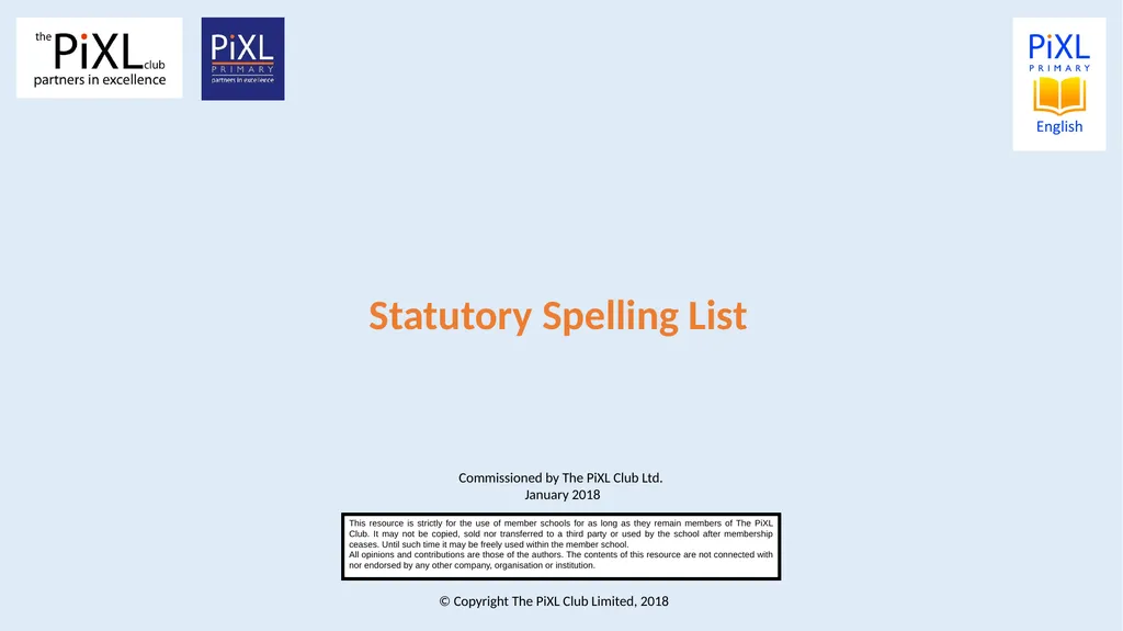 Statutory Spelling List This resource is strictly - slide 1 of 36