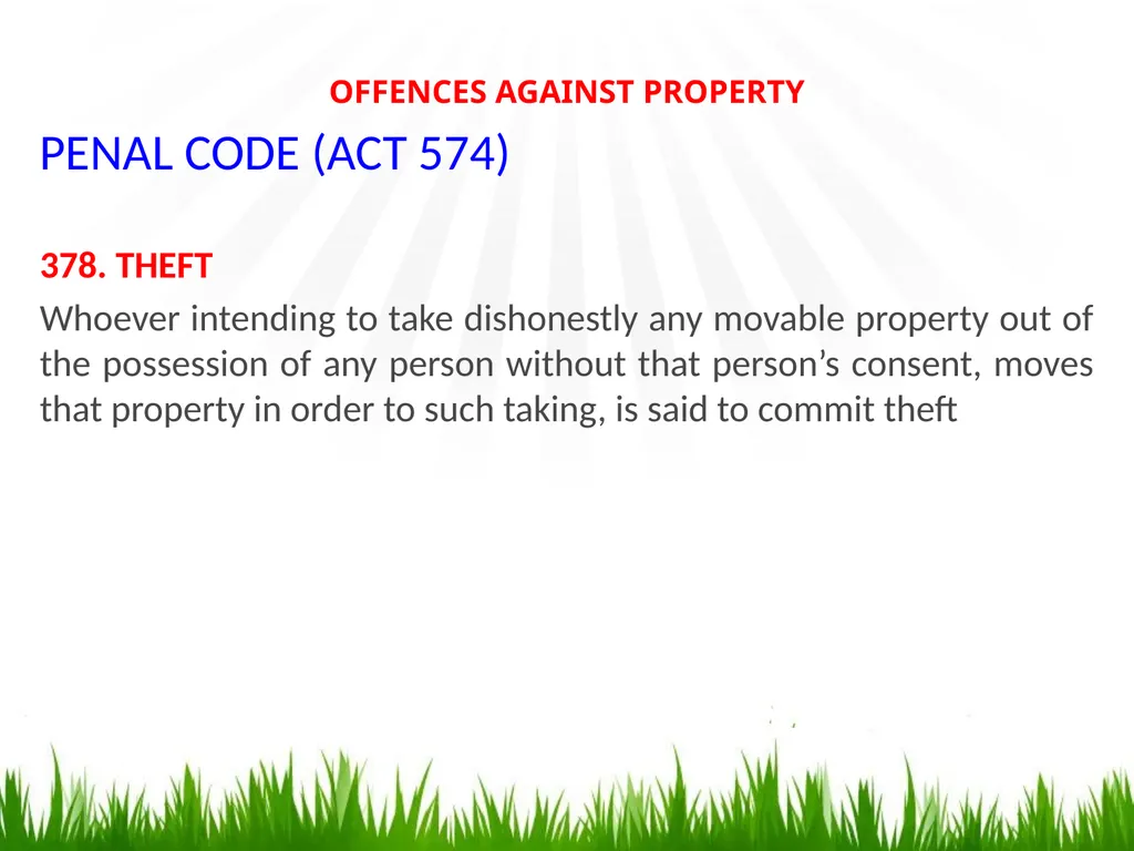 OFFENCES AGAINST PROPERTY PENAL CODE (ACT 574) - slide 1 of 8