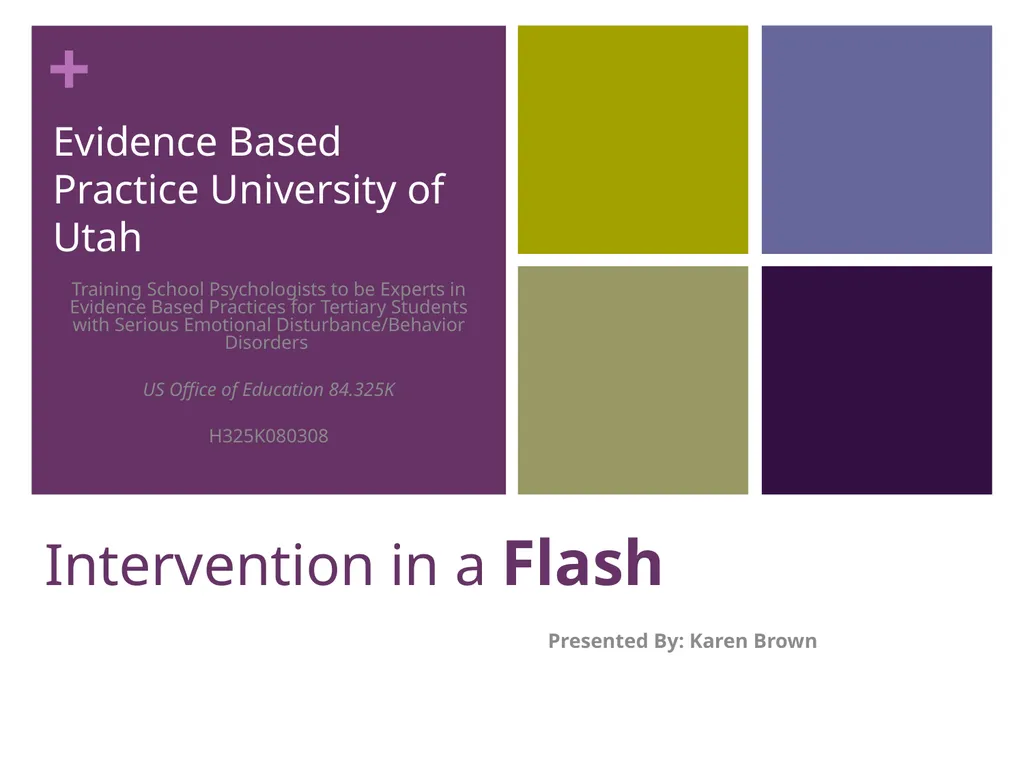 Intervention in a Flash Presented By: Karen Brown