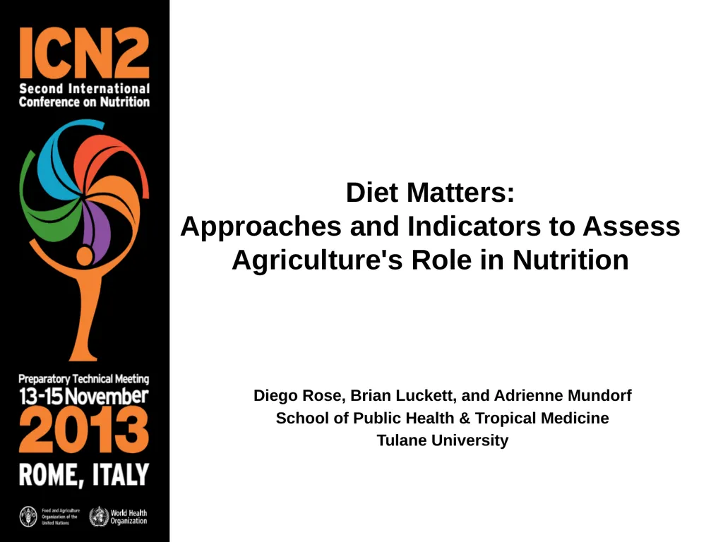 Diet Matters: Approaches and Indicators to Assess - slide 1 of 16