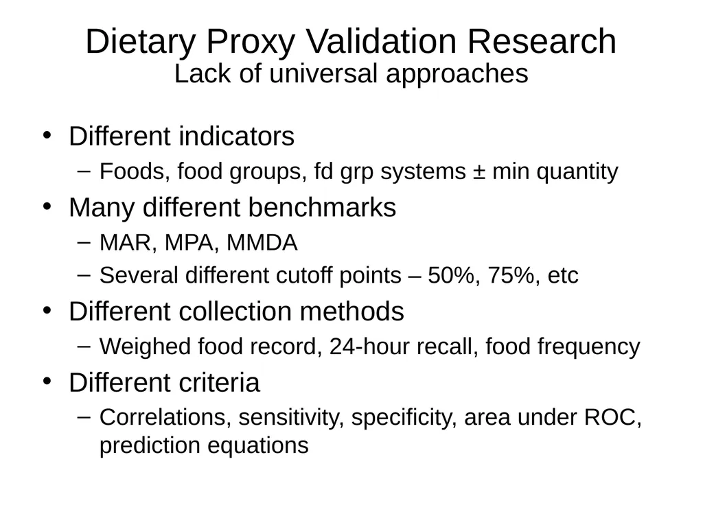 Diet Matters: Approaches and Indicators to Assess - slide 8 of 16