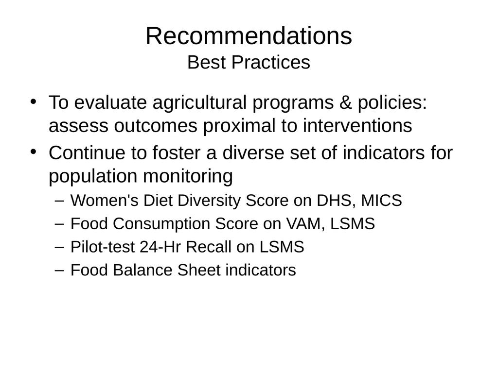 Diet Matters: Approaches and Indicators to Assess - slide 14 of 16