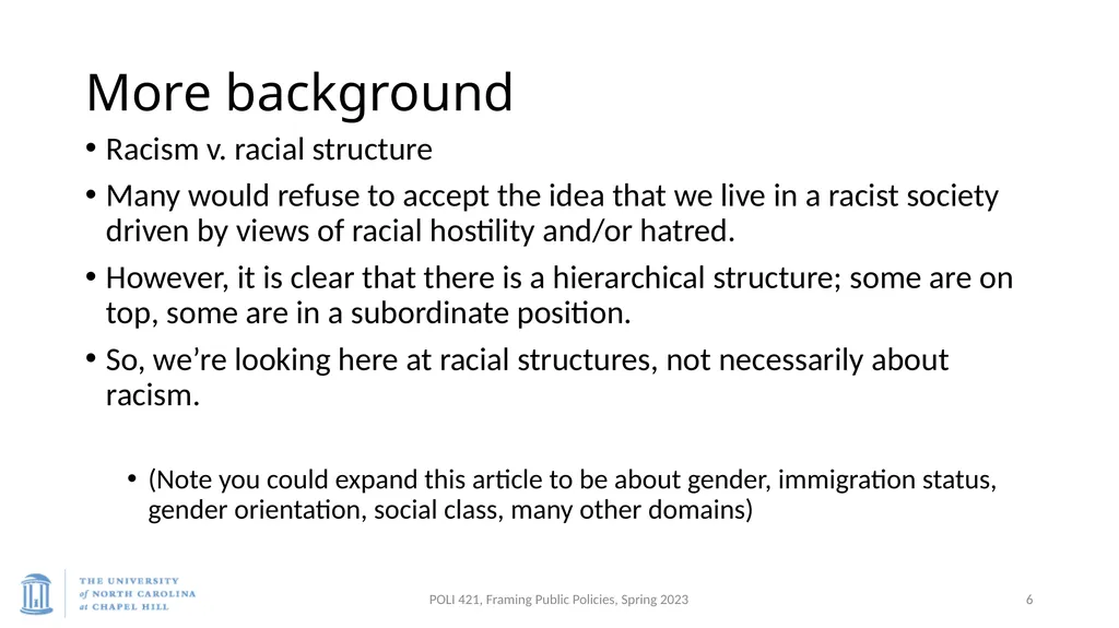 Baumgartner, Framing, Spring 2023 Bonilla-Silva, - slide 6 of 23