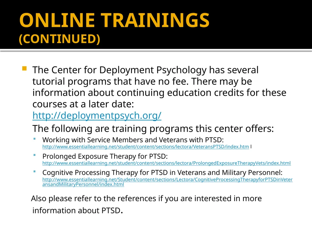 POST-TRAUMATIC STRESS DISORDER: An Introduction - slide 51 of 55