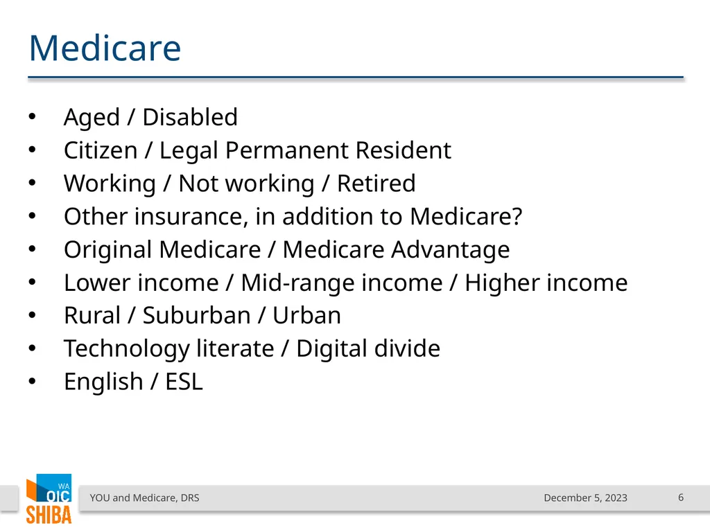 You & Medicare December 2023 SHIBA Program Manager - slide 6 of 68