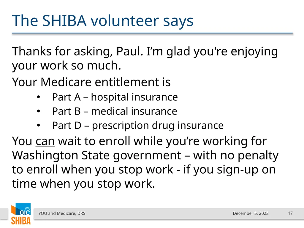 You & Medicare December 2023 SHIBA Program Manager - slide 17 of 68