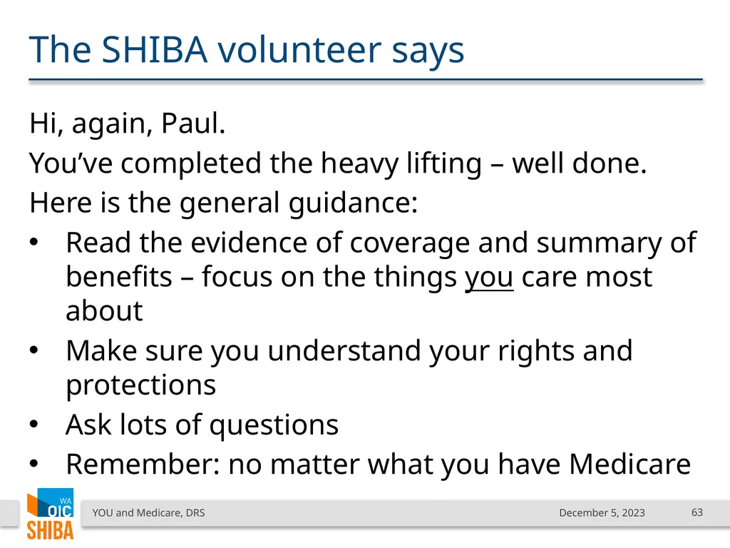 You & Medicare December 2023 SHIBA Program Manager - slide 63 of 68