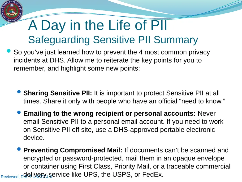U.S. Coast Guard Auxiliary Privacy at DHS: - slide 27 of 31
