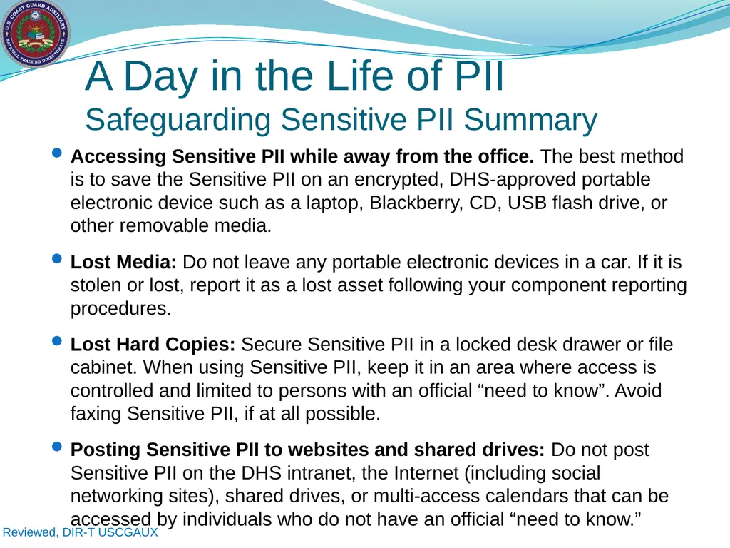 U.S. Coast Guard Auxiliary Privacy at DHS: - slide 28 of 31