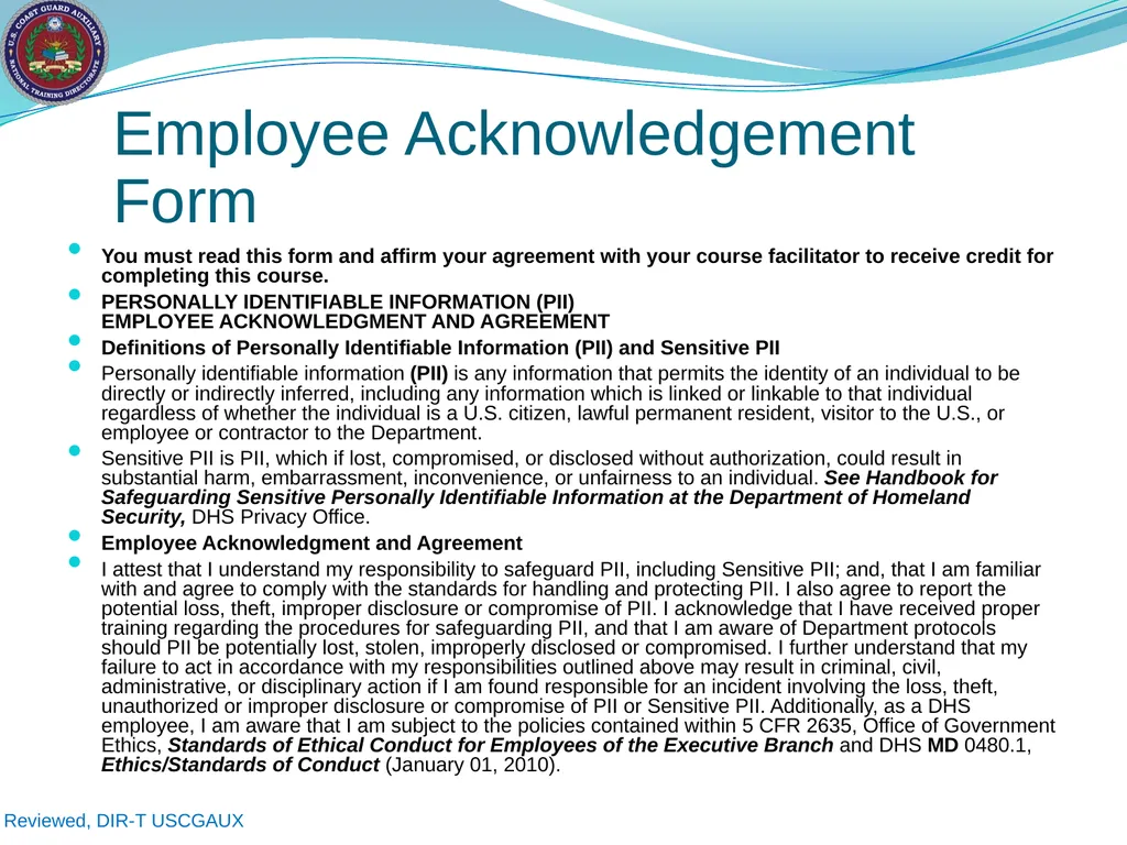 U.S. Coast Guard Auxiliary Privacy at DHS: - slide 31 of 31