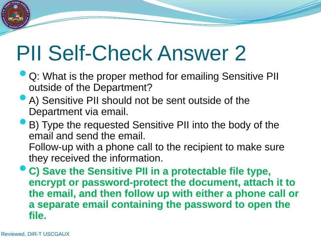 U.S. Coast Guard Auxiliary Privacy at DHS: - slide 19 of 31