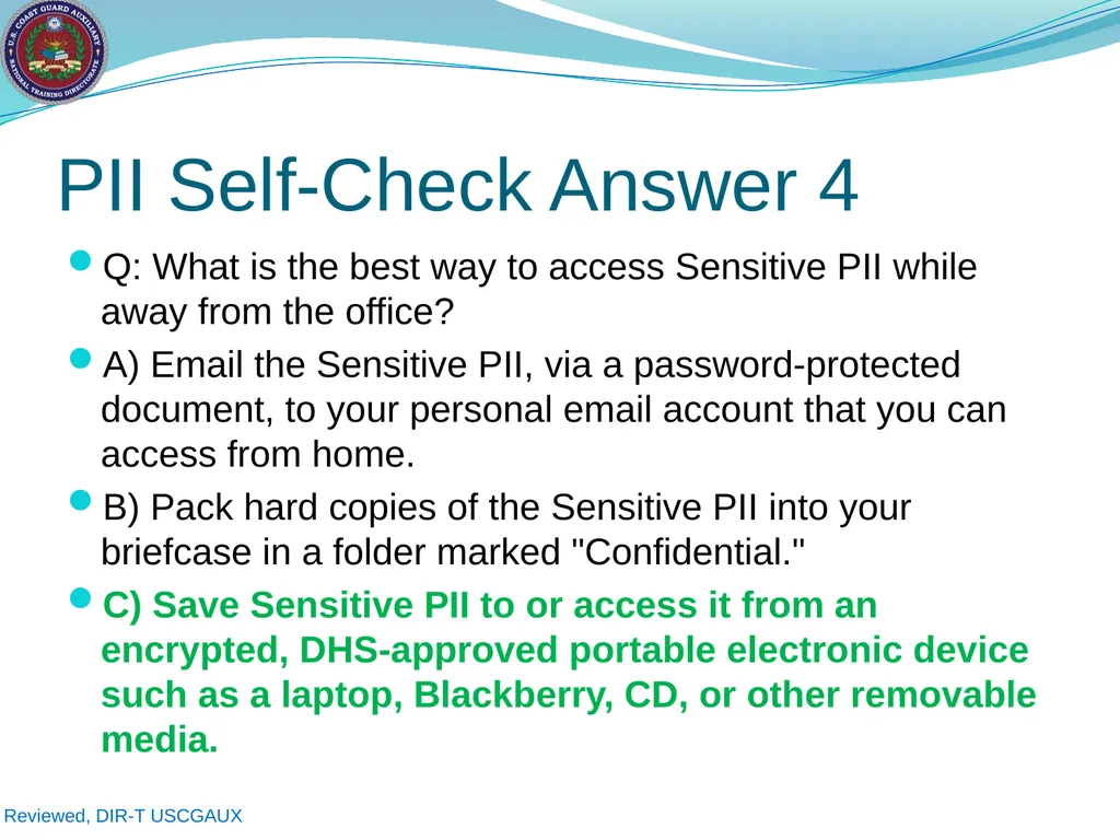 U.S. Coast Guard Auxiliary Privacy at DHS: - slide 26 of 31