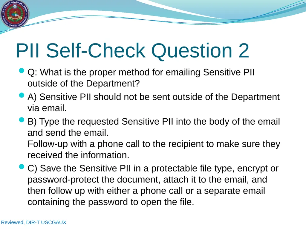 U.S. Coast Guard Auxiliary Privacy at DHS: - slide 18 of 31