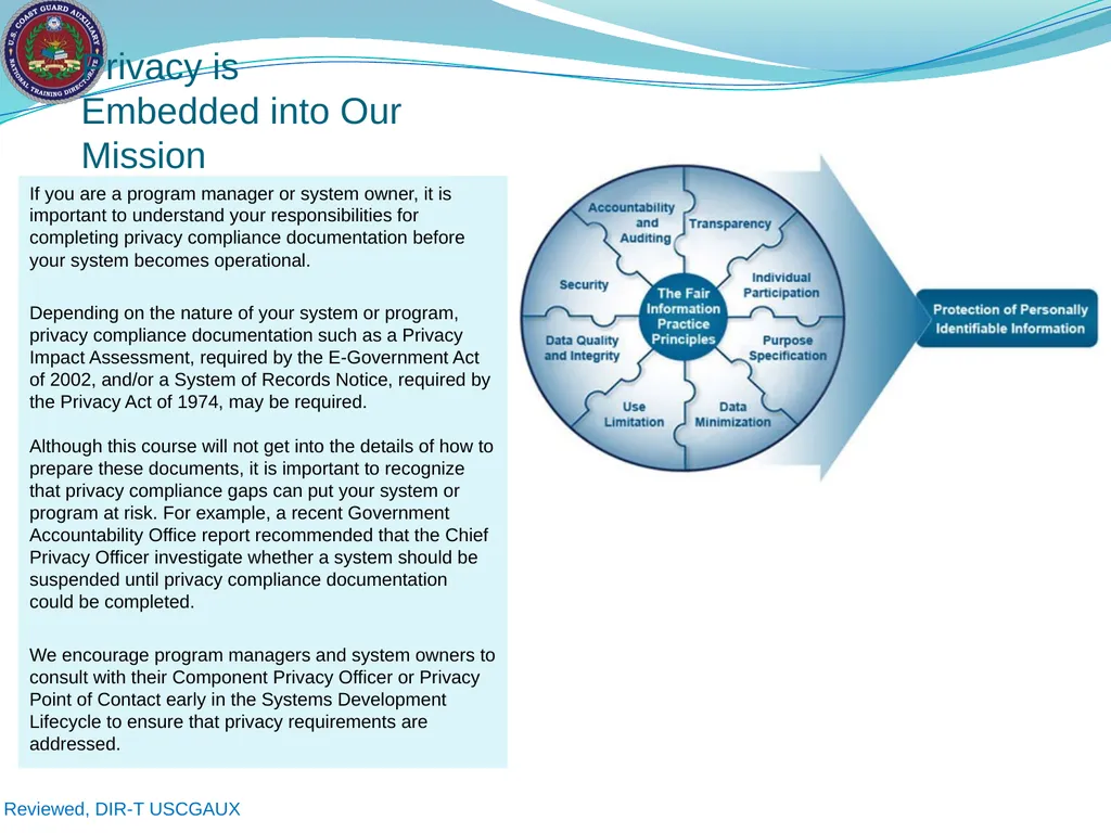 U.S. Coast Guard Auxiliary Privacy at DHS: - slide 5 of 31