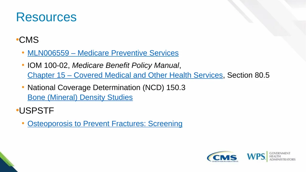 Medicare Preventive Services for Bone Mass - slide 30 of 32