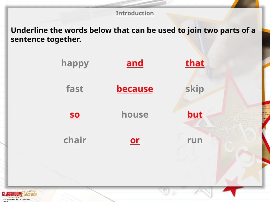 Year 2 - Conjunctions Using ‘because’ and ‘that’ © - slide 3 of 18