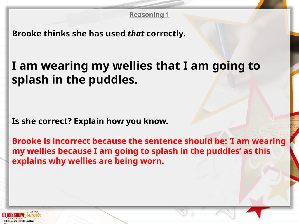 Year 2 - Conjunctions Using ‘because’ and ‘that’ © - slide 18 of 18