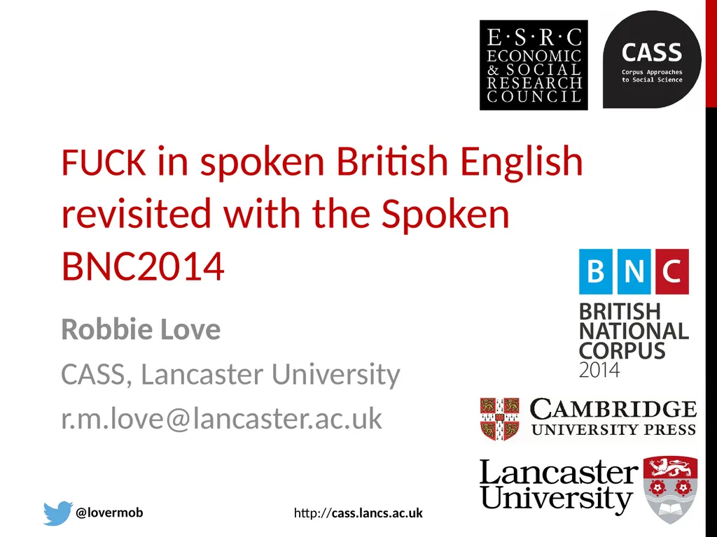 FUCK in spoken British English revisited with the - slide 1 of 25