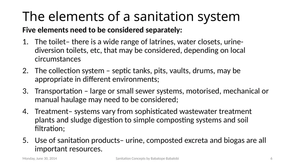 Sanitation concepts Capacity Building workshop for - slide 6 of 25
