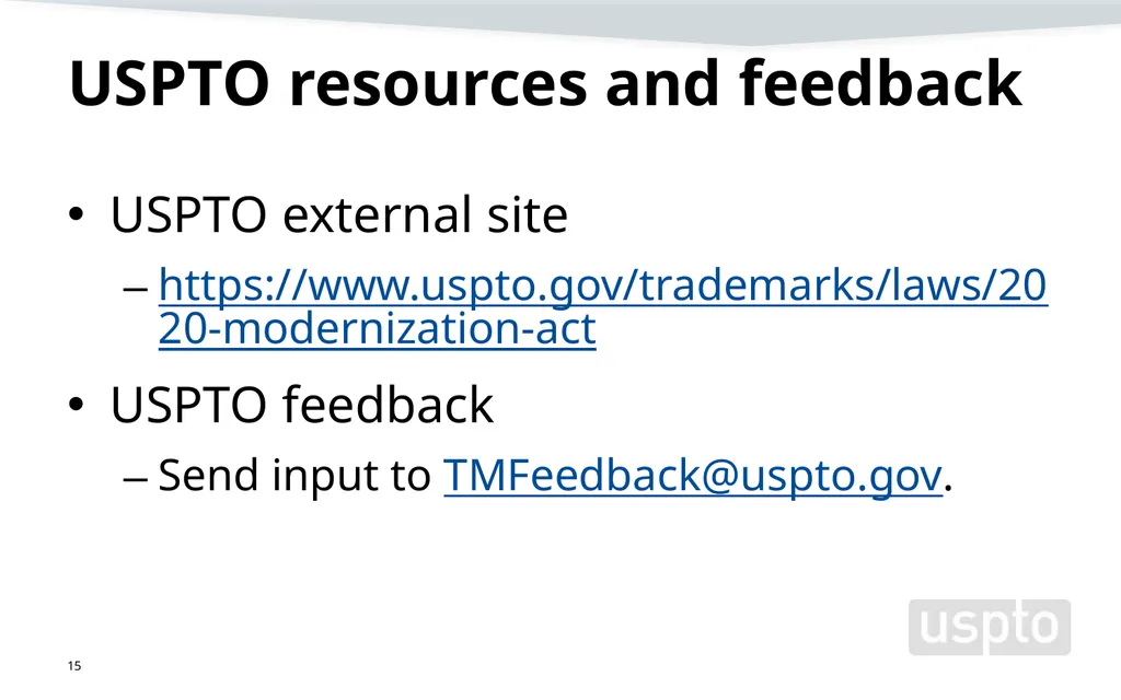 Trademark Modernization Act (TMA) Amy Cotton - slide 15 of 16