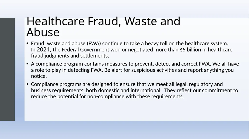 Fraud, Waste & Abuse Overview: General Compliance - slide 2 of 24
